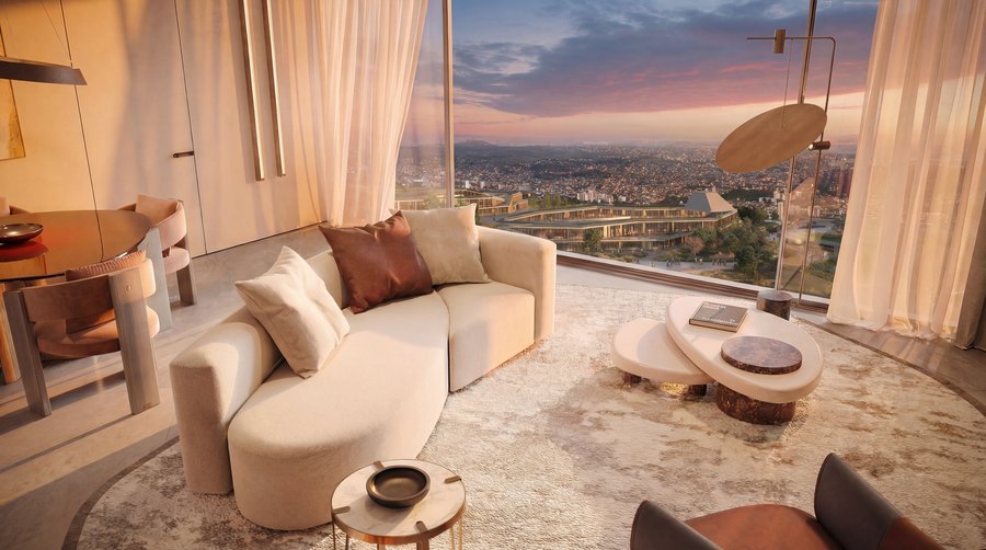Living area in warm evening light